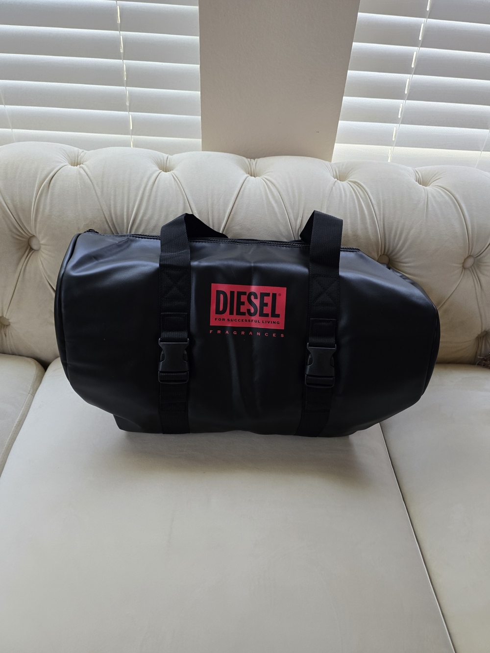 Diesel Black & Red Logo Travel Duffle Bag for Men